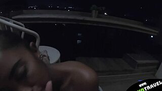She sucks my dick on the balcony with horny couple watching!