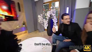 cuckold boyfriend watches us fucking his girlfriend hard in swap