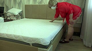 Hidden Camera Captures Mature Housewife with Curvy Figure Changing Bed Sheets and Touching Herself Discreetly