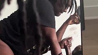 seeing double deepthroat action with cute ebony sucking big black cock