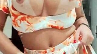 Delicious brunette teasing you with her big tits?