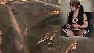 hey, check out this sexy bimbo masturbating while playing bayonetta with lovense 😏