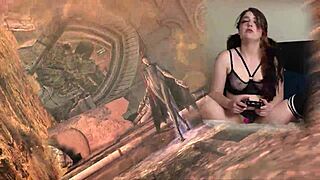 hey, check out this sexy bimbo masturbating while playing bayonetta with lovense 😏