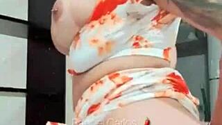 Delicious brunette teasing you with her big tits?