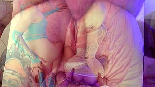 CRAZY THREESOME IN FISHNETS WITH DOUBLE DILDOS AND COCKS