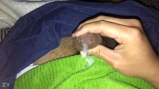 Feeling the intense pleasure during young man's masturbation.