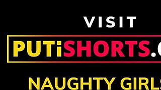 Brunette latina slut in shorts gets anal fucked and creampied.