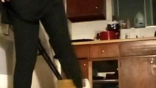 Amateur workout session with music playing in the background