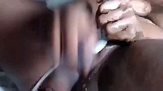 Horny ebony with big tits shakes her ass in homemade softcore, leading to a tight creampie.