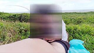 Look at this african amateur getting her tight pussy eaten and fucked on the beach for a creampie