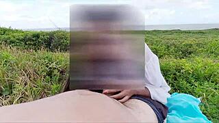 Look at this african amateur getting her tight pussy eaten and fucked on the beach for a creampie