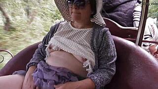 Hairy mature upskirt tease