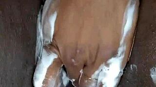 black milf shaves pussy with toys and assfucking