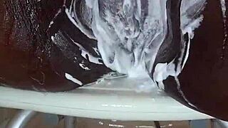 black milf shaves pussy with toys and assfucking