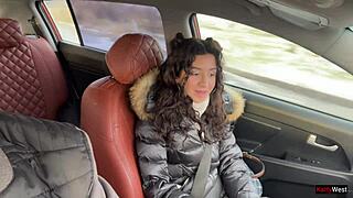 Katty West suggests fucking her boyfriend in a public car one last time before breaking up