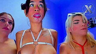 big tits brunette and slutty friends suck boyfriends dick in sex tape