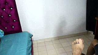 Beautiful colombian girl touching vagina in stepbrother's room