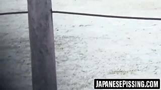 Cute Japanese Girl Pees Hard on Bathroom Floor