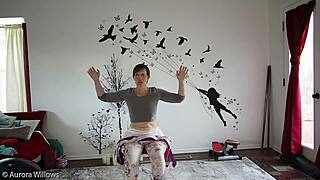 In this session a mature wife leads a yoga lesson focused on poses