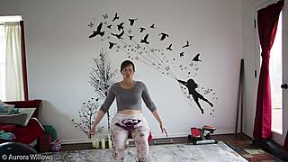 In this session a mature wife leads a yoga lesson focused on poses