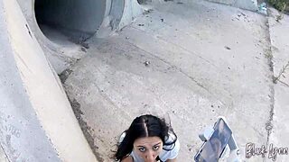 She begged me to film her blowjob skills, swallowing cum outdoors.