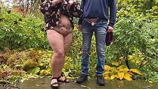 Fat Housewife in Dress Pees with Lover, Showing Big Ass and Natural Tits