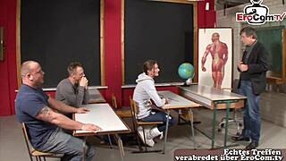 German Student in Amateur MMF Threesome at University