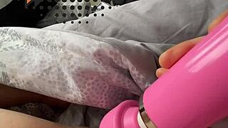 Stepsister hides masturbating behind my back until she cums hard, then I approach her pulsating pussy for deepthroat and fucking