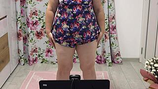 Look at this juicy BBW milf shaking her big ass and tits in different panties on webcam