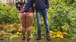 Fat Housewife in Dress Pees with Lover, Showing Big Ass and Natural Tits