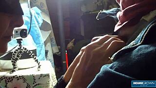 a busty granny interviews for casting, sucking small cock and craving cum