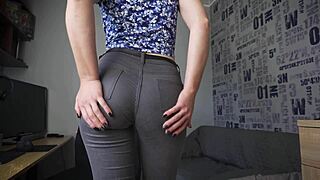 milf secretary teases her big ass in tight jeans and panties