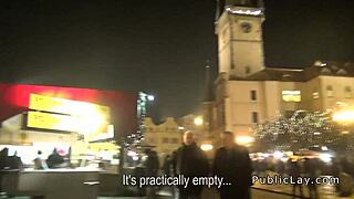 european brunette gets picked up and banged publicly in voyeur group scene