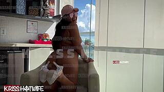 married slut flashes pussy on balcony