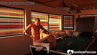 Redhead Couple Plays Billiards In Room, Breaking Rules