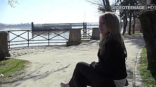 19 year blonde jess does her first porn casting with toys.