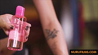 stressed bride relaxes with sensual nuru massage from lesbian masseuse