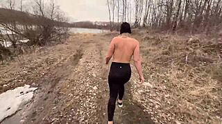 I strip naked and get fuckd in the forest with ripped clothes