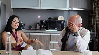 Perverted professor fucking latina in his house during roleplay