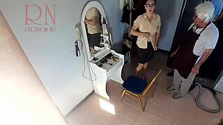 Hidden Camera In Nude Barbershop Hairdresser Makes UNDRESS Lady To Cut Her Hair Barber Nudism