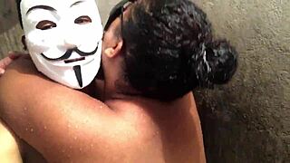 greedy ebony nymph enjoys messy interracial blowjob