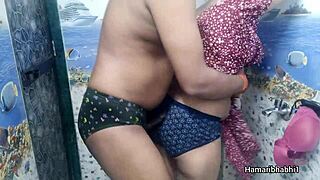 Indian desi bhabhi giving best handjob and her husband cum on her sexy blue panty