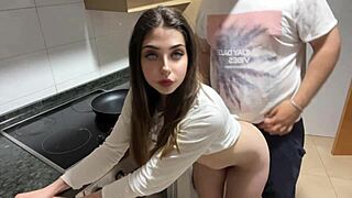 Quick kitchen encounter with stepfather's surprising quick release.