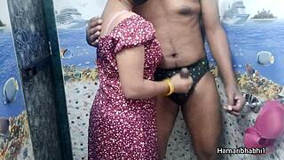 Indian desi bhabhi giving best handjob and her husband cum on her sexy blue panty