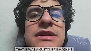 skinny young amateur with big cock blasts huge cumshot on client's machine