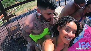 couple swap fucking the tight pussies of two naughty brunettes in public 😏 teaser.