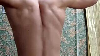 skinny boy flexes after study