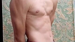 skinny boy flexes after study