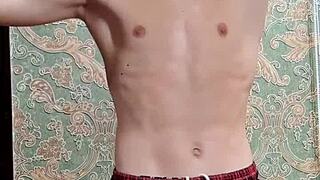 skinny boy flexes after study