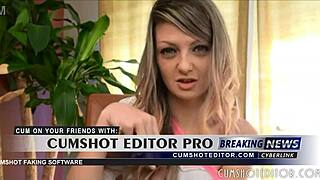 Hot blonde gives jerk-off instructions with dildo.